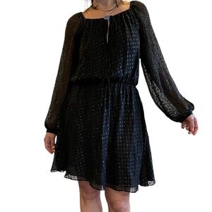 Halston Heritage Black Swiss Dot Silk Dress